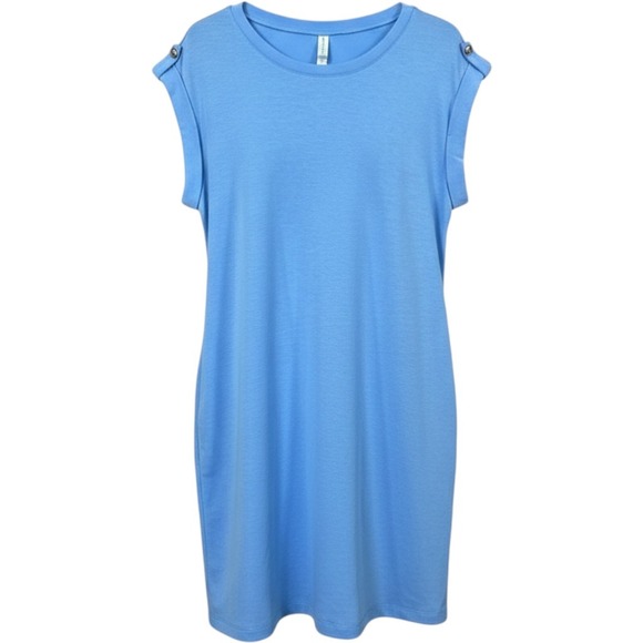 Dear Scarlett Dresses & Skirts - Dear Scarlett Blue Wrinkle Free T-Shirt Dress Cuffed Sleeve TRV-RETREATP 1X